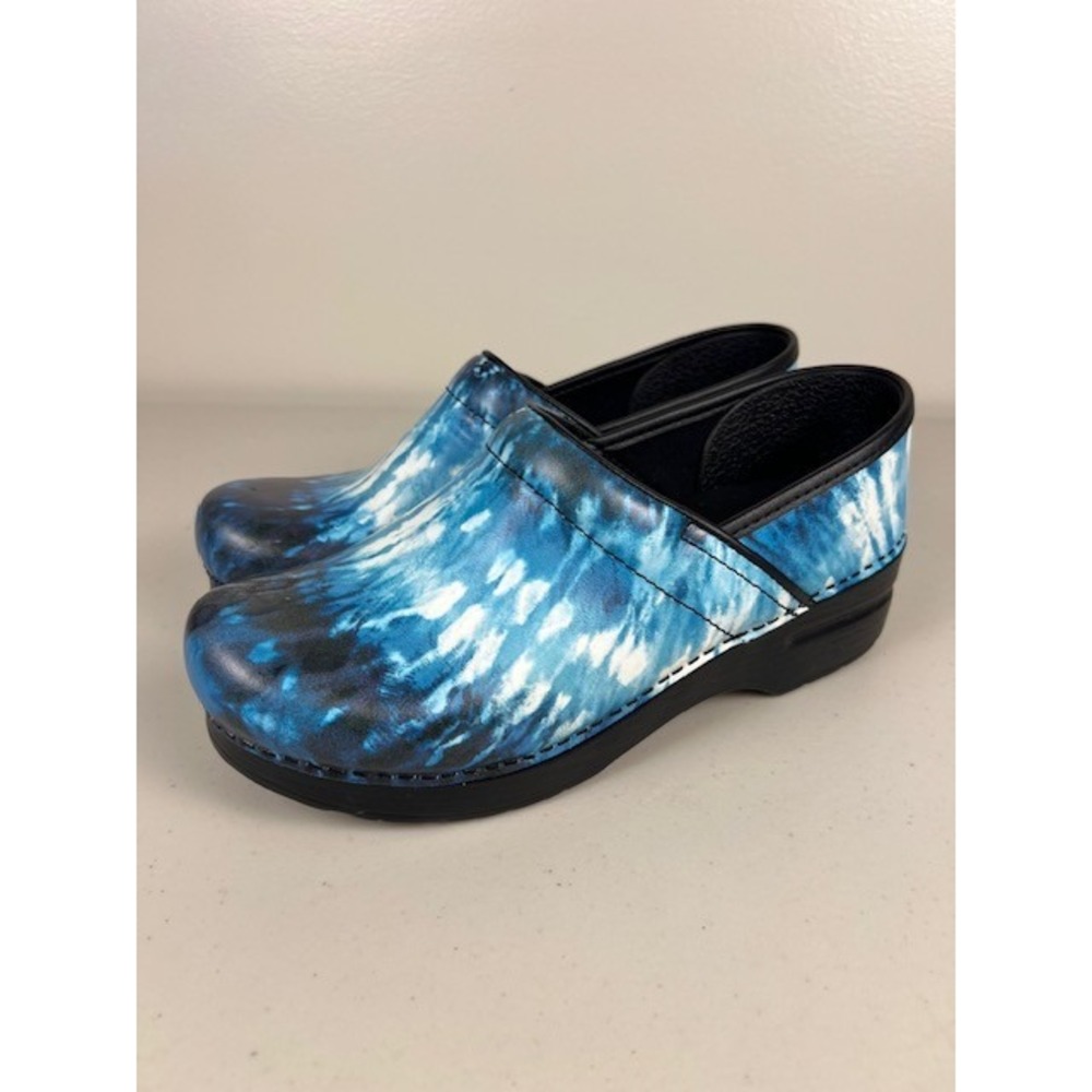Dansko Professional Clogs Blue White Tie Dye Leather Nursing Shoes Womens 39